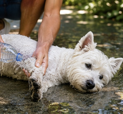 Westie al caldo durante l'estate